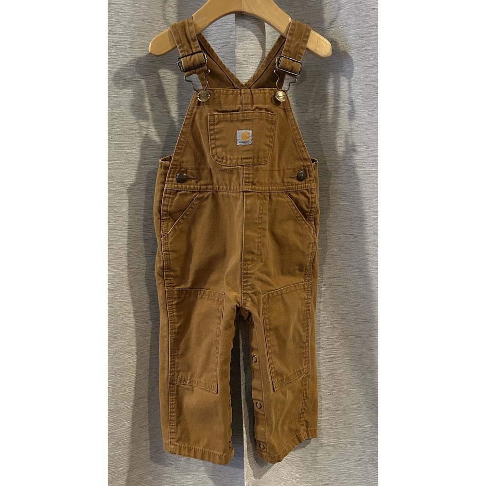 Carhartt Brown Overalls Baby Size 12m Canvas Bibs Cotton Snap Legs‎